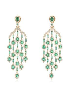 Multi Sapphire Diamond Emerald 14K (18k upon request) Yellow Gold Drop Earrings
